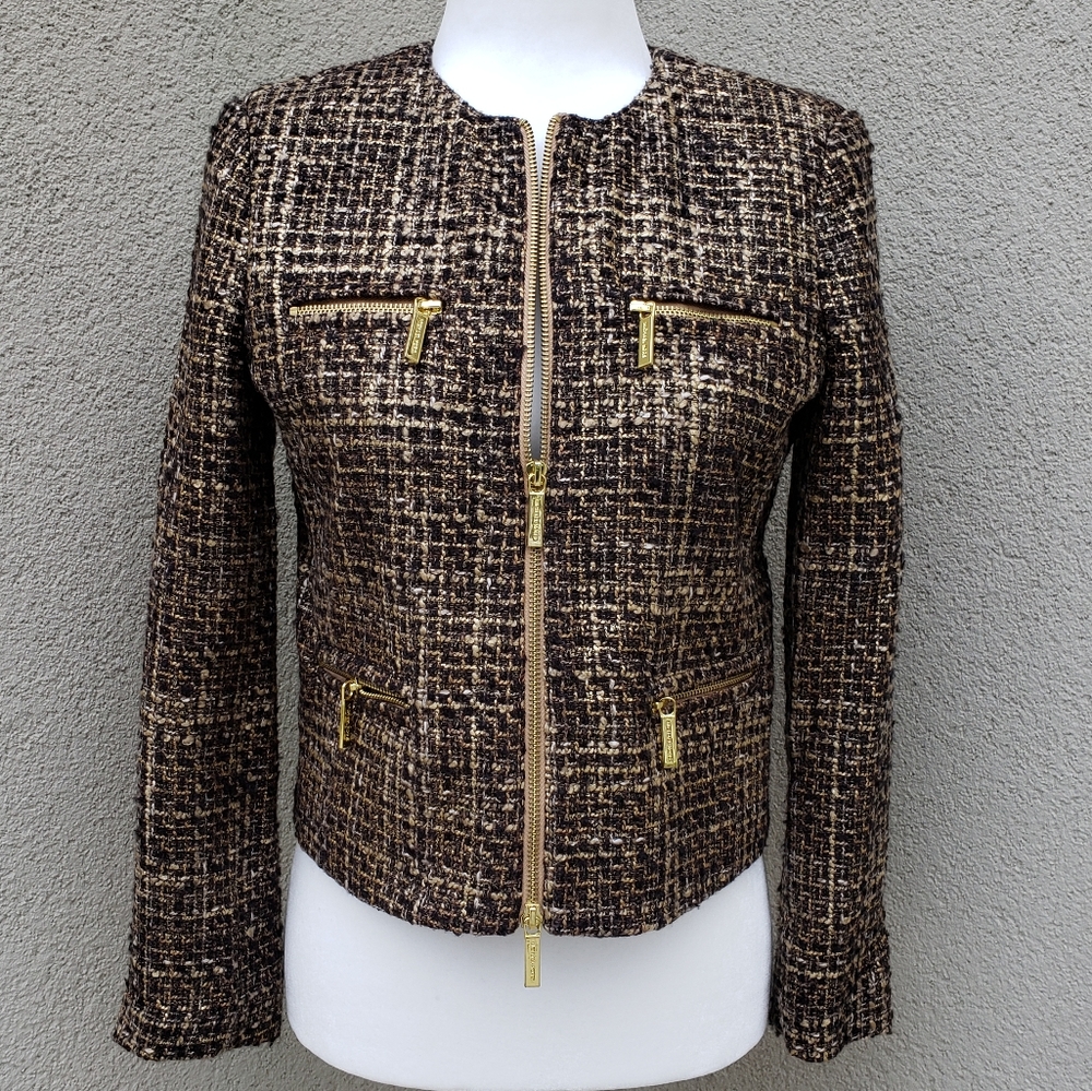Michael Kors tweed jacket brown gold size 4